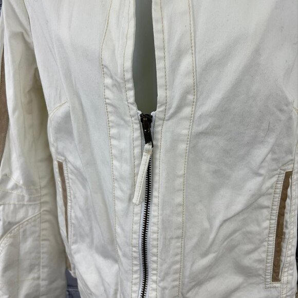 Oui Moments Beige Zip Front Leather Trimmed Jacket Size 10 NWT - Picture 4 of 10